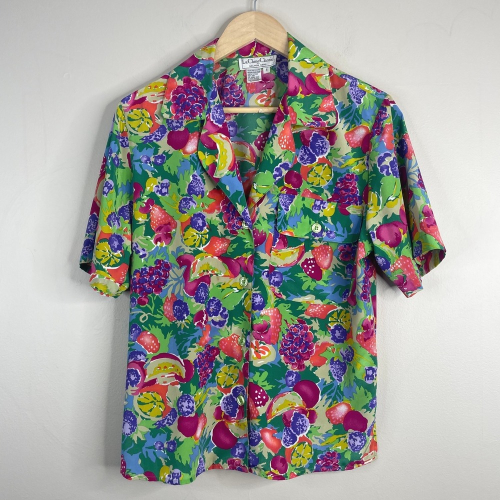 Vintage Funky Fruit Print Top Womens 4 Eclectic Bold 80s 90s Art To Wear Blouse